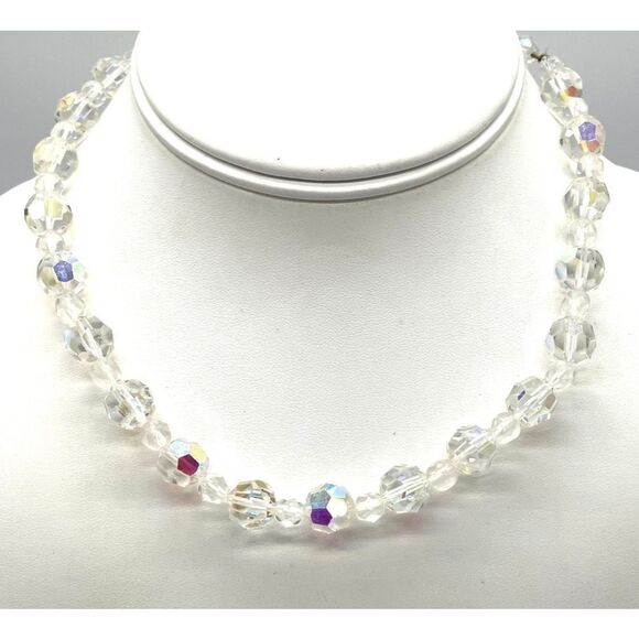 Gorgeous AB Crystal Vintage 50s Single Strand Necklace 16.5in - Picture 1 of 2